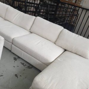 EX HIRE - LARGE LINEN COUCH WITH CHAISE SOLD AS IS