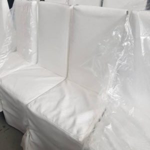 EX HIRE - WHITE SLIP COVER DINING CHAIR SOLD AS IS