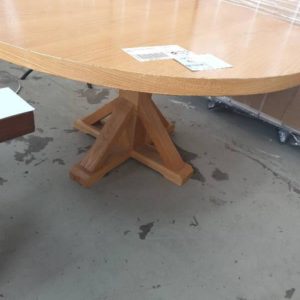 EX HIRE - ROUND TIMBER DINING TABLE SOLD AS IS