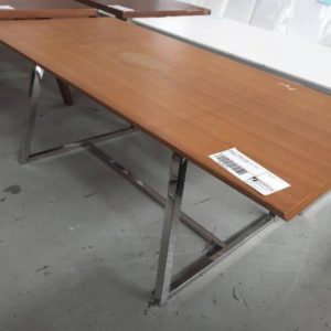 EX HIRE - TIMBER DINING TABLE WITH CHROME LEGS SOLD AS IS