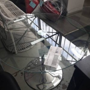 EX HIRE - ROUND GLASS SMALL TABLE SOLD AS IS