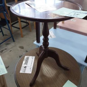 SECOND HAND - ROUND TIMBER SIDE TABLE SOLD AS IS