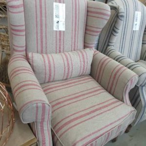 EX HIRE - RED STRIPE WING BACK WITH CUSHION SOLD AS IS