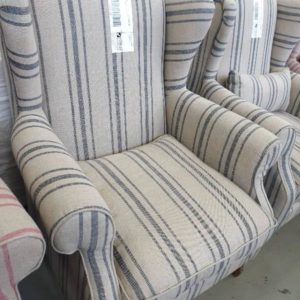 EX HIRE - GREY STRIPE WING BACK NO BACK CUSHION SOLD AS IS