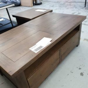 BRAND NEW MISTY BAY TIMBER COFFEE TABLE WITH 2 DRAWERS