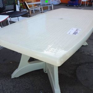 EX HIRE - CREAM PLASTIC TABLE SOLD AS IS