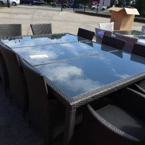 NEW 11 PIECE OUTDOOR DINING SETTING RATTAN AND GLASS LARGE DINING TABLE WITH 10 CHAIRS RRP$2475 NEWPORT