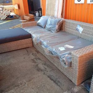EX DISPLAY AVA 4 SEATER LARGE RATTAN LOUNGE RRP$1995 *MISSING A FEW CUSHIONS SOLD AS IS*