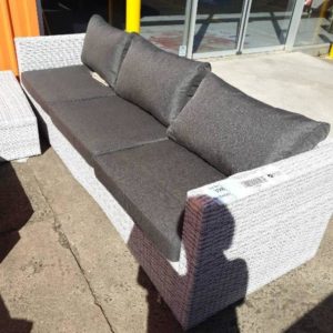 EX DISPLAY RATTAN ARGOS 3 SEATER LOUNGE WITH OTTOMAN * MISSING CUSHION ON OTTOMAN* SOLD AS IS