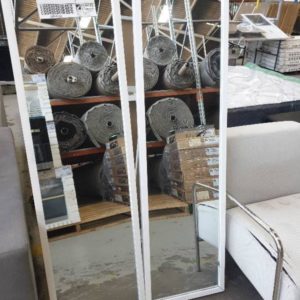 EX HIRE - WHITE FRAMED LONG MIRROR ON STAND SOLD AS IS