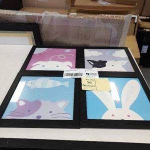 EX HIRE - SET OF 4 SMALL SQUARE CHILDREN'S ANIMAL PRINTS (SOLD AS IS)