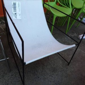 EX FURNITURE HIRE - CREAM MATERIAL SLING CHAIR SOLD AS IS