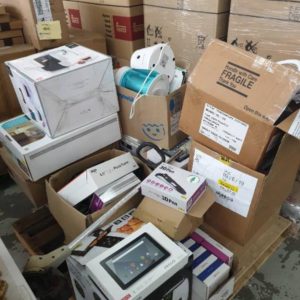 PALLET OF ASSORTED RETAIL RETURN ELECTRICAL PRODUCTS SOLD AS IS MAY OR MAY NOT BE WORKING SOLD WITHOUT WARRANTY NO RETURNS