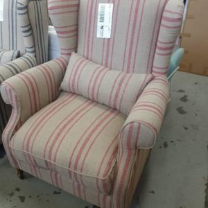 EX HIRE - RED STRIPE WING BACK WITH CUSHION SOLD AS IS