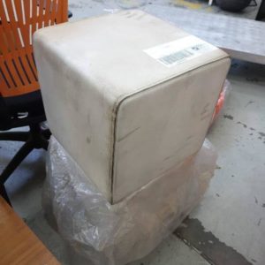 EX HIRE - WHITE PVC OTTOMAN SOLD AS IS