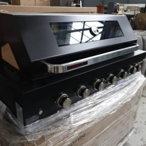 NEW EURO HN1200RBQBL BLACK 1200MM 6 BURNER BUILT IN BBQ WITH HOOD BLUE LIGHT LED ROUND KNOBS WITH REAR CERAMIC INFRARED BURNER WITH 2 YEAR WARRANTY