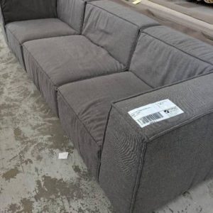 EX HIRE GREY MATERIAL MODULAR 3 SEATER COUCH SOLD AS IS