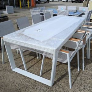 EX DISPLAY VENUS 9 PIECE DINING SET WITH 8 CHAIRS 2500MM LONG TABLE WITH LED SOLAR PANEL & LIGHTING RRP$2999