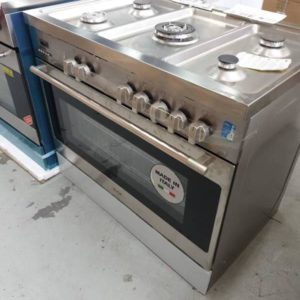 EX DISPLAY - SOLD AS IS EURO 900MM FREESTANDING OVEN EFS900DX DUAL FUEL WITH 5 BURNER GAS COOKTOP WITH CENTRAL WOK BURNER FLAME FAILURETRIPLE GLAZED OVEN DOOR LOWER DRAWER AND MINI SPLASHBACK INCLUDED 8 FUNCTION OVEN WITH 2 YEAR WARRANTY
