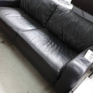 SECOND HAND - BLACK LEATHER 2 SEATER COUCH SOLD AS IS