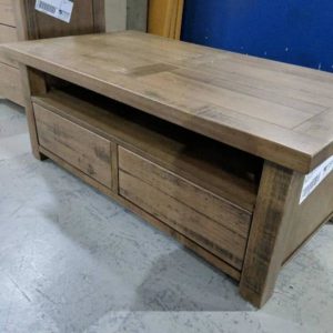 NEW SOLID TIMBER DOUBLE SIDED COFFEE TABLE WITH 2 DRAWERS EACH SIDE 1300MM X 700MM RRP$999