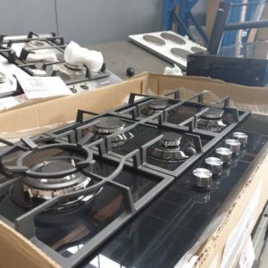EX DISPLAY EURO ECT900GBK 90CM BLACK GLASS COOKTOP WITH 5 GAS BURNERS LEFT WOK WITH 3 MONTH WARRANTY