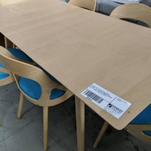 EX DISPLAY 7 PIECE LIGHT OAK DINING SETTING TABLE EXTENDS 1900MM X 900MM WITH 6 DINING CHAIRS SOLD AS IS