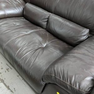 EX DISPLAY BROWN LEATHER 2 SEATER COUCH SOLD AS IS