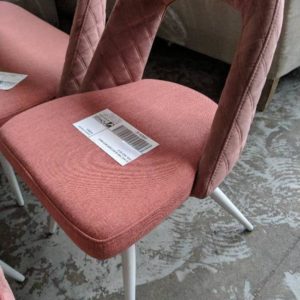 EX HIRE PINK VELVET CHAIR WITH WHITE LEGS SOLD AS IS
