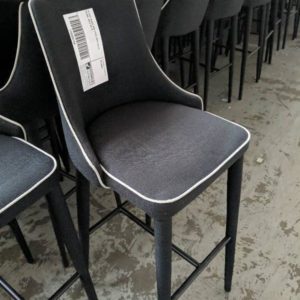 EX HIRE BLACK BAR STOOL WITH WHITE PIPING SOLD AS IS
