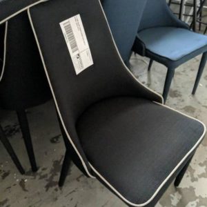 EX HIRE BLACK DINING CHAIR WITH WHITE PIPING SOLD AS IS