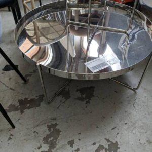 EX HIRE CHROME ROUND COFFEE TABLE SOLD AS IS