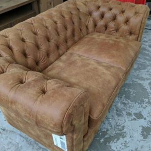 BRAND NEW TAN LEATHER ANILINE LEATHER COUCH CHESTERFIELD STYLE 2 SEATER