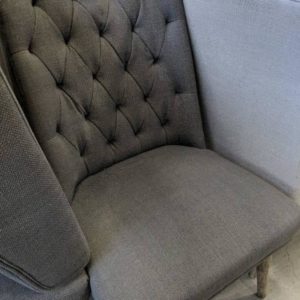 EX HIRE - DARK GREY UPHOLSTERED BUTTON BACK DINING CHAIR SOLD AS IS