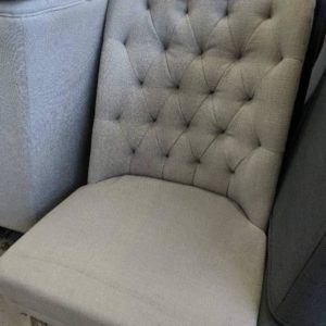 EX HIRE - BEIGE UPHOLSTERED BUTTON BACK DINING CHAIR SOLD AS IS