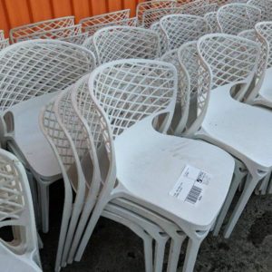 EX HIRE - WHITE ACRYLIC CHAIR STACKABLE SOLD AS IS