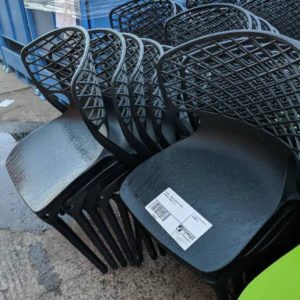 EX HIRE - BLACK ACRYLIC CHAIR STACKABLE SOLD AS IS