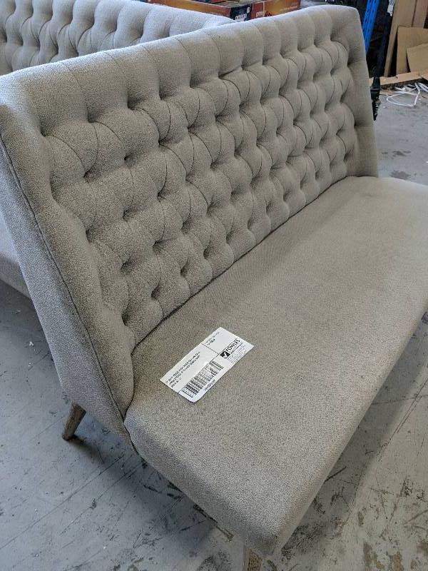 EX HIRE BEIGE HIGH BACK BUTTON BACK UPHOLSTERED 2 SEATER BENCH SEAT