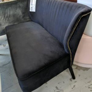 EX HIRE - BLACK VELVET 2 SEATER COUCH WITH STUD DETAIL SOLD AS IS