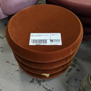 EX HIRE - RUST VELVET FOOT STOOL (TEAR IN MATERIAL) SOLD AS IS