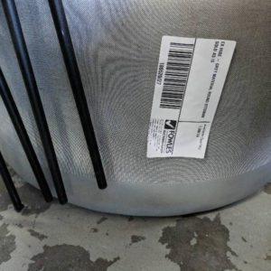 EX HIRE - GREY MATERIAL ROUND OTTOMAN SOLD AS IS