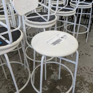 EX HIRE - WHITE BAR STOOL WITH BACK SOLD AS IS