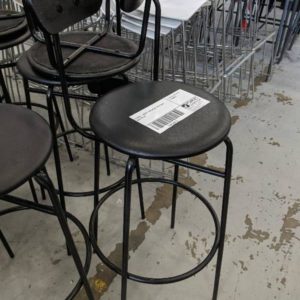 EX HIRE - BLACK BAR STOOL WITH BACK SOLD AS IS