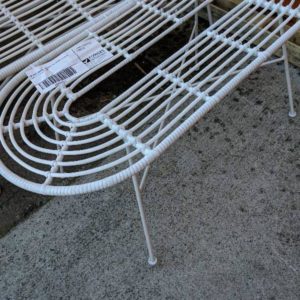 EX HIRE WHITE WICKER OUTDOOR COFFEE TABLE SOLD AS IS