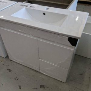 750MM WALL HUNG VANITY WHITE GLOSS WITH SINGLE DOOR & 2 DRAWERS