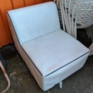EX HIRE WHITE PVC ARM CHAIR SOLD AS IS