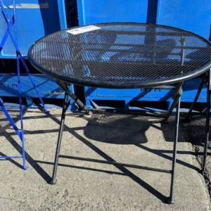 EX HIRE BLACK METAL FOLDING ROUND TABLES SOLD AS IS