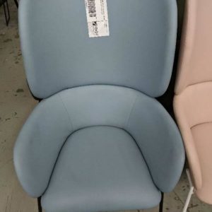 EX HIRE DESIGNER BLUE PU STATEMENT CHAIR WITH WHITE METAL LEGS SOLD AS IS