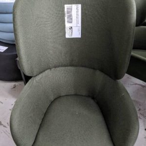 EX HIRE DESIGNER DARK GREEN MATERIAL STATEMENT CHAIR WITH BLACK LEGS SOLD AS IS