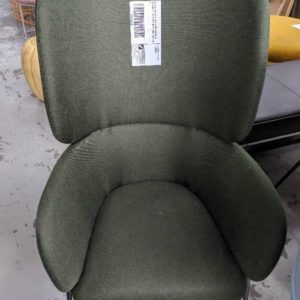EX HIRE DESIGNER DARK GREEN MATERIAL STATEMENT CHAIR WITH BLACK LEGS SOLD AS IS